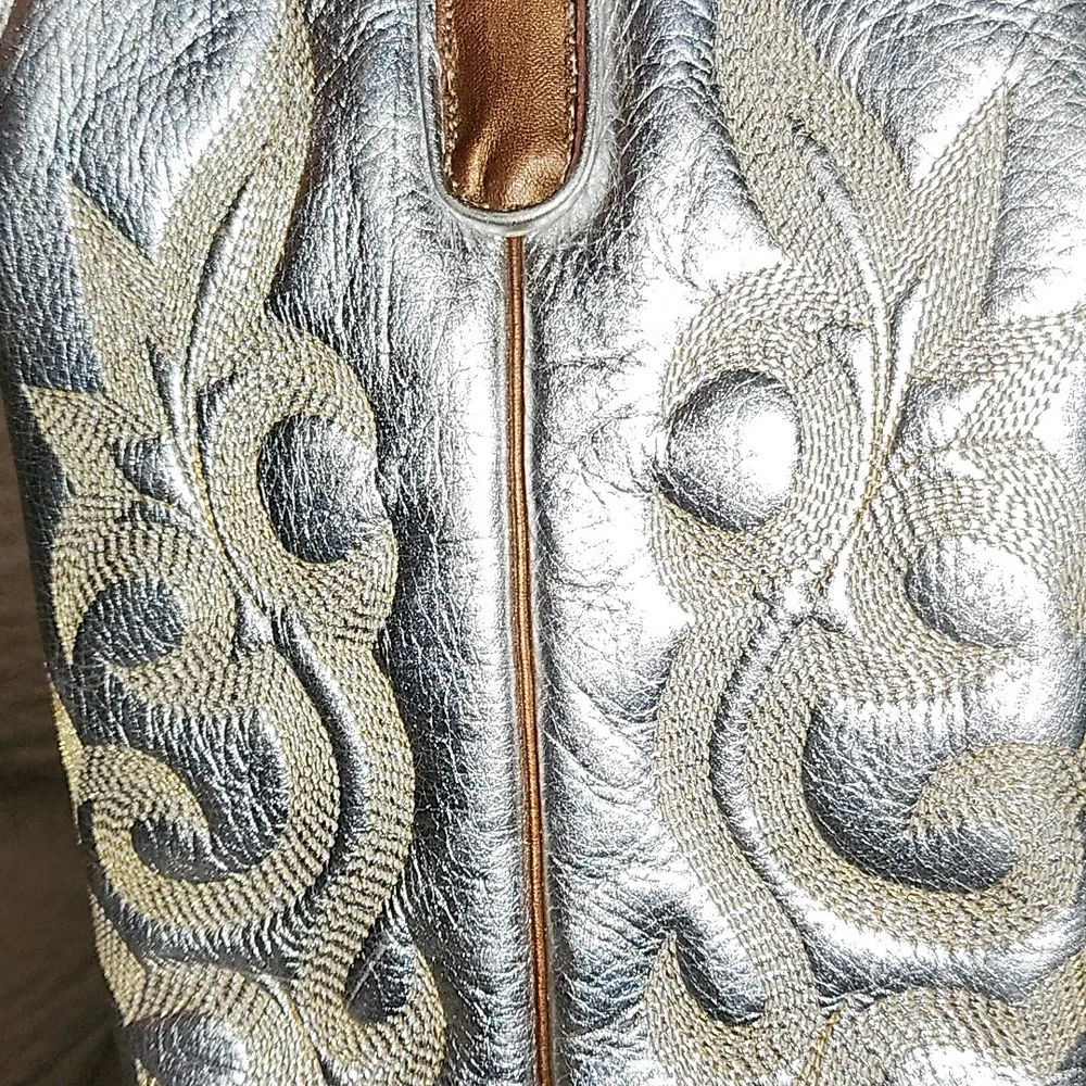 Silver and Brown Western Cowboy Boots - Picture 7 of 9